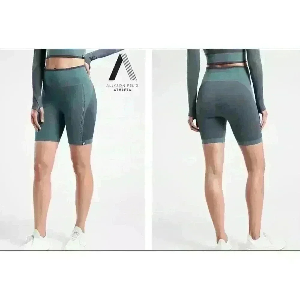 Athleta Allyson Felix Legend Seamless Bike Shorts Lagoon Teal Size 2X